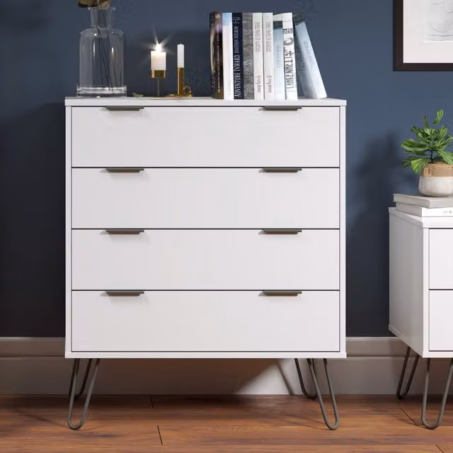 Core Products Ltd Modern 4 Drawer Chest of Drawers Storage Unit in White and Grey