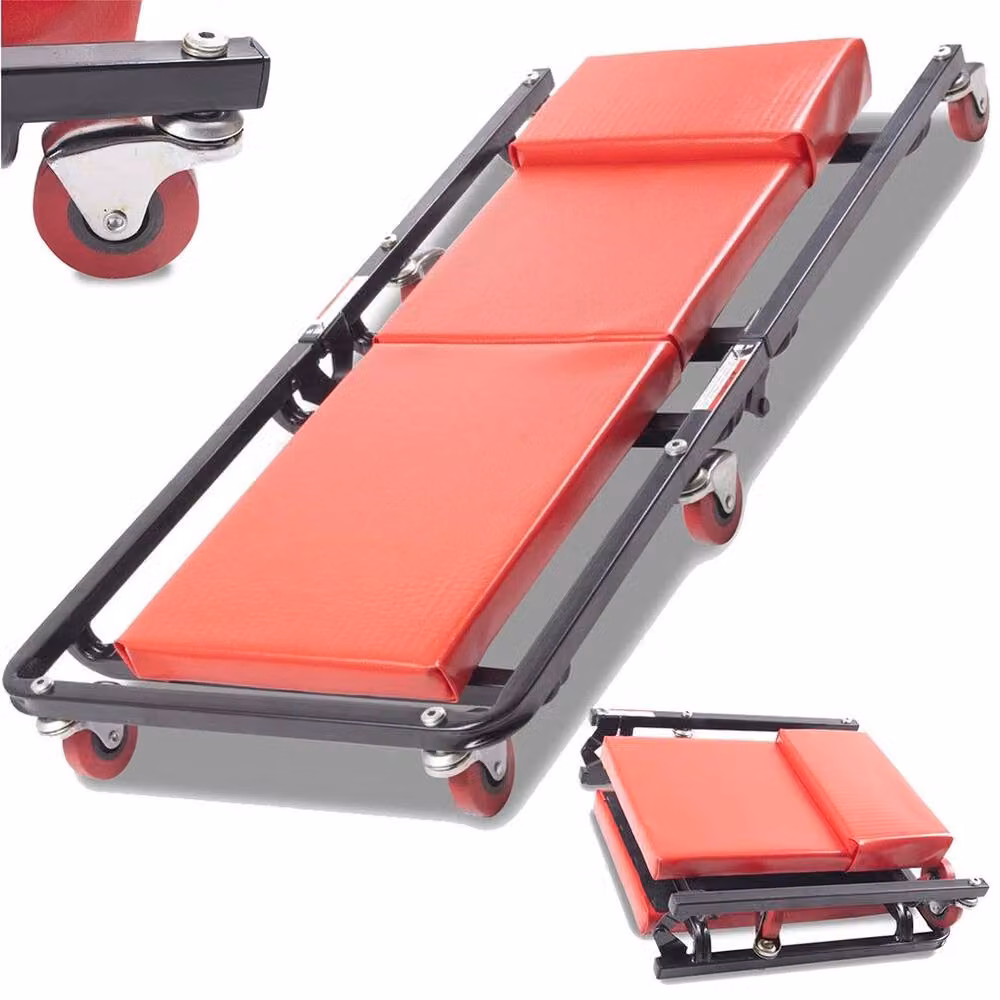 FLAVORA 6-Wheel Folding Mechanic Creeper Stool in Red, W: 52 cm, L: 1000 cm – 4