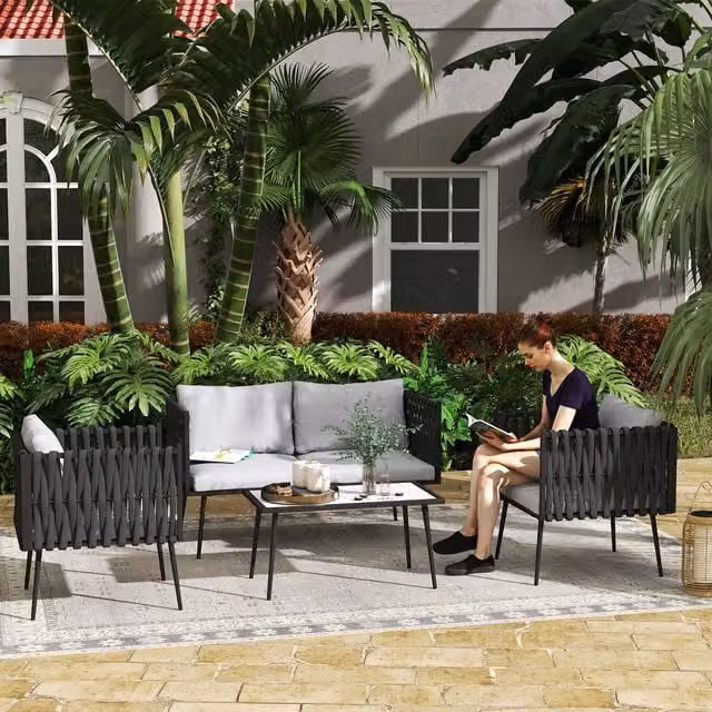 Outsunny 4 Piece Modern Garden Furniture Set with Cushions in Grey