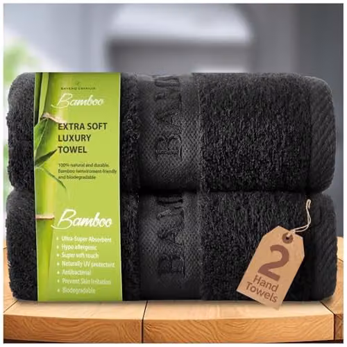 Gaveno Cavailia Bamboo and Cotton Hand Towels, 2 Pack, Black, W/D/H: 50 x 80 cm