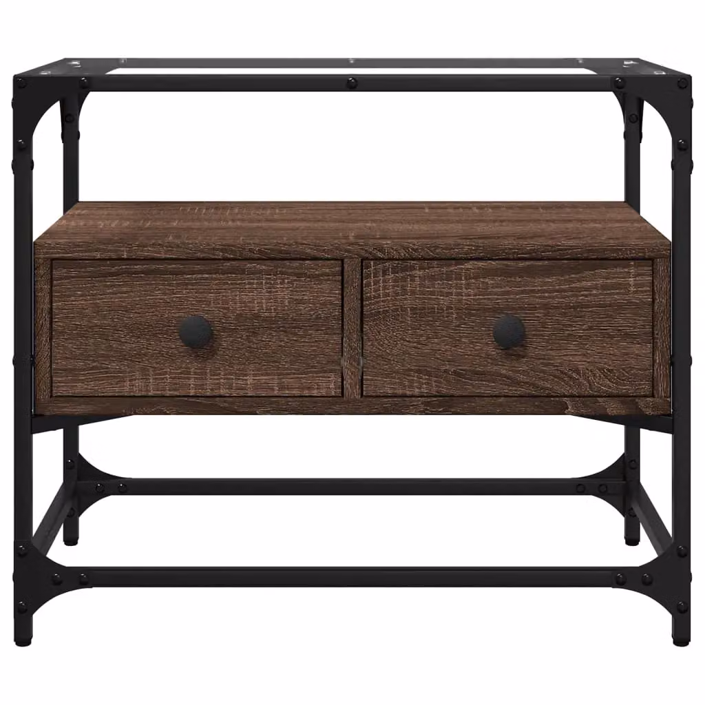 Berkfield Home Industrial TV Cabinet in Brown Oak with Glass Top, W/D/H: 60 x 35 x 51 cm – 3