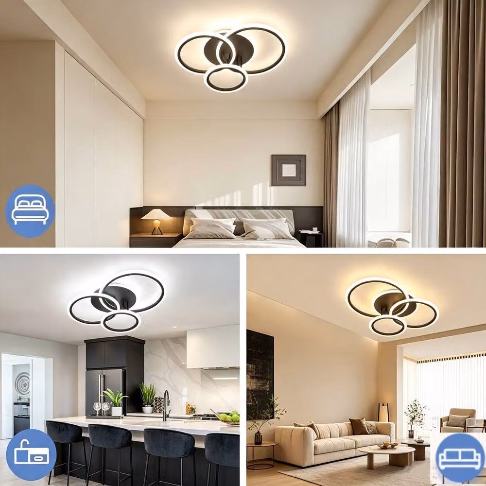 COMELY Modern Dimmable LED Ring Ceiling Light, Black, Diameter: 61 cm – 6
