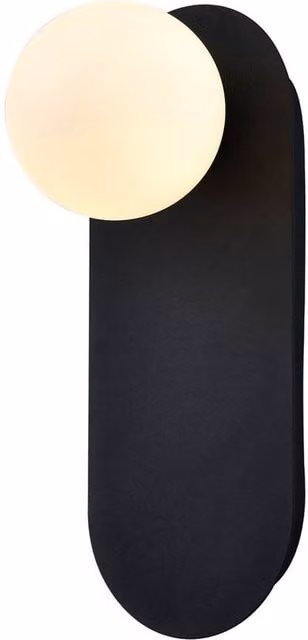 Happy Homewares Matte Black LED Wall Light with White Spherical Glass Shade