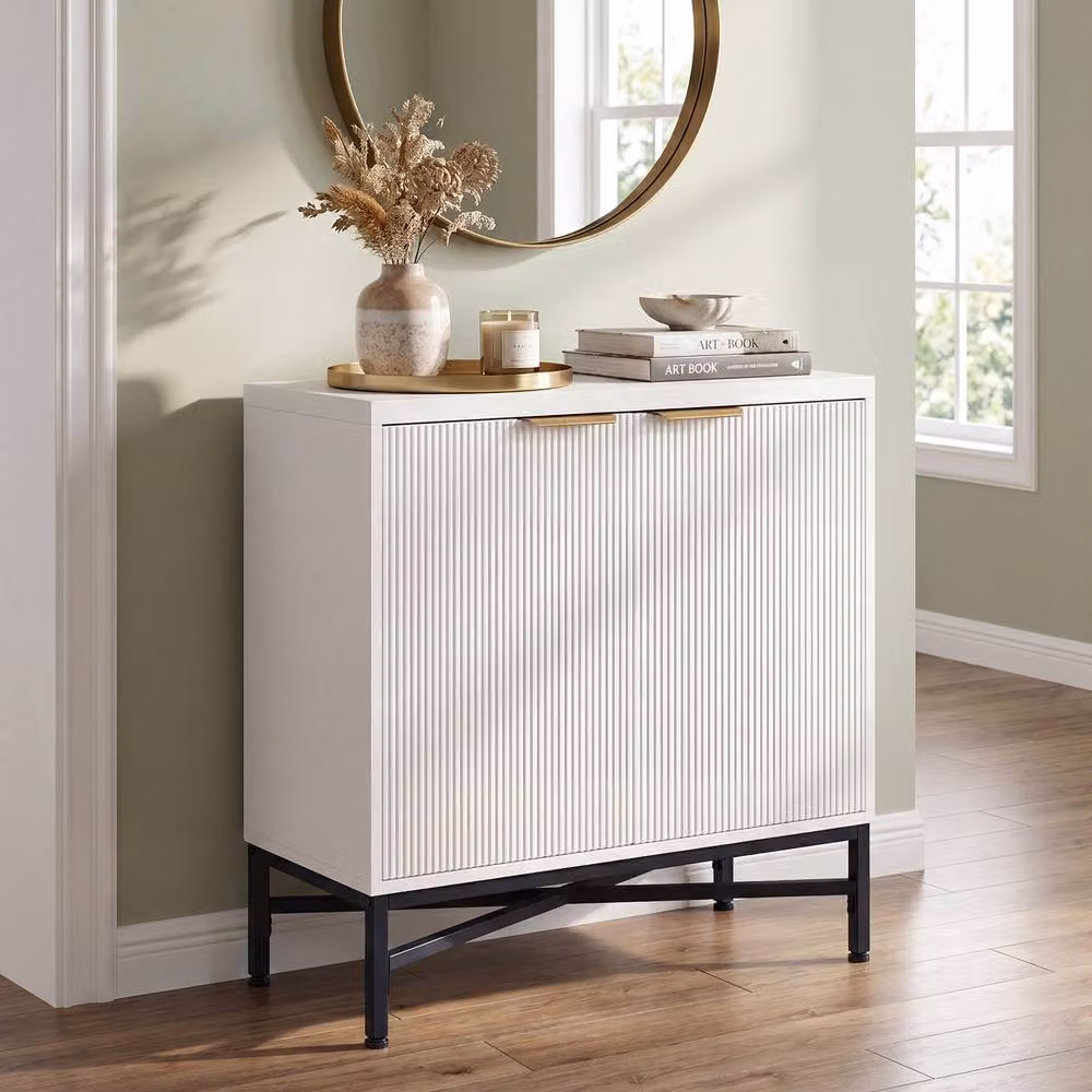 Costway Modern Fluted Sideboard Buffet Cabinet with 2 Doors in White – 4