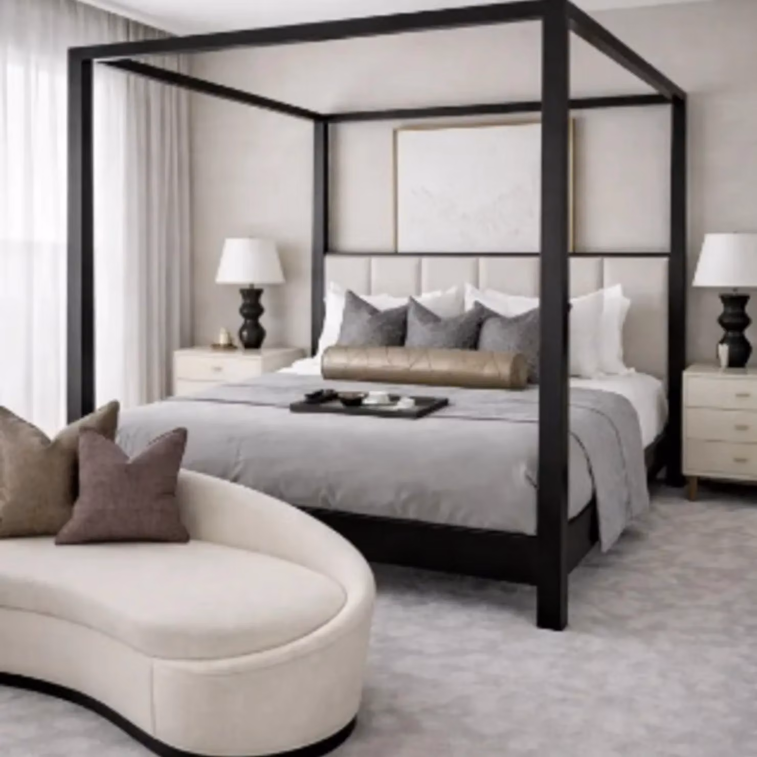 HOB Furniture Washington 4 Poster Bed in Silver Luxury French Velvet, Emperor Size – 2