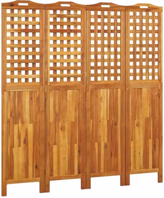 Berkfield Home 4-Panel Acacia Wood Room Divider in Brown, W/D/H: 162 x 2 x 180 cm