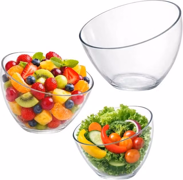 PAWNORA 3 Pack of Clear Angled Acrylic Plastic Bowls
