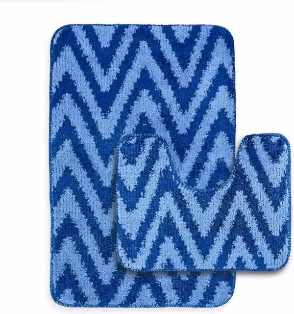 Velosso 2 Piece Chevron Stripe Bath and Pedestal Mat Set in Blue