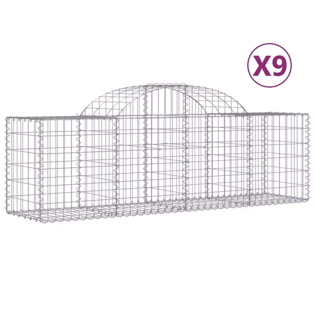 Berkfield Home Arched Gabion Baskets, 9 Piece Set, Silver Galvanised Steel, W: 200 cm, D: 50 cm, H: 60-80 cm – 2