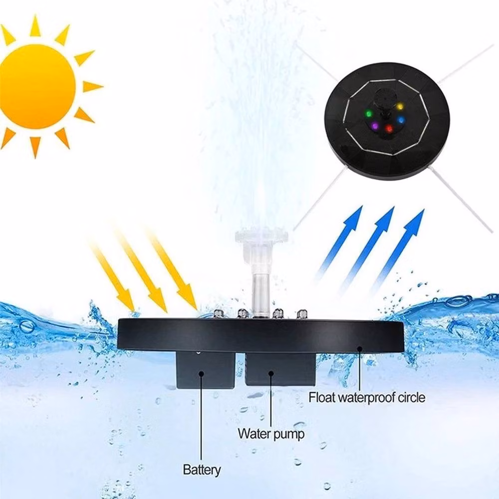 FLAVORA Solar Fountain Pump with 8 LED Lights in Black for Garden Pools, Ponds and Aquariums – 4