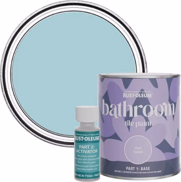 Rust-Oleum Bathroom Tile Paint in Matt Finish, Little Cyclades Blue, 750ml