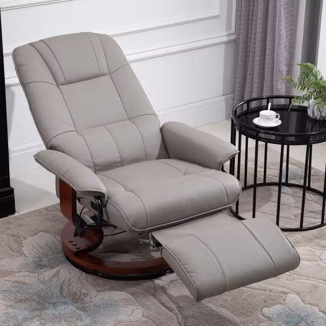 HOMCOM Ergonomic PU Leather Recliner Sofa Chair in Grey with 360 Degree Swivel and Armrests – 1