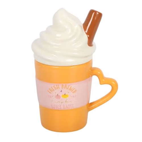 Something Different Wholesale Pumpkin Spice Latte Lidded Ceramic Mug, Orange, W: 9.7 cm, D: 11.5 cm, H: 8.0 cm