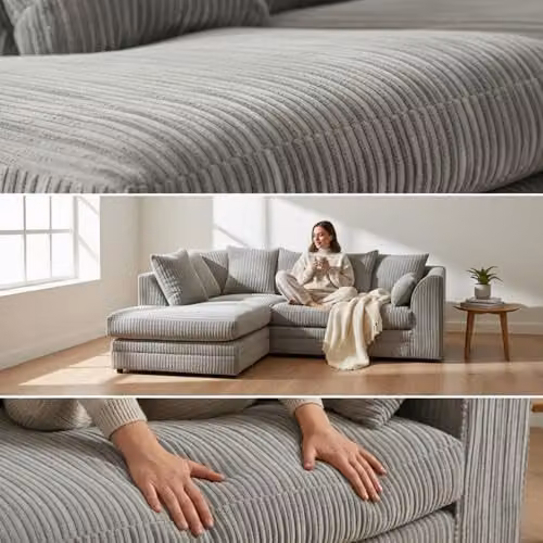 Bliss Furniture Jumbo Cord 4-Seater Left-Hand Facing Corner Sofa in Silver Grey – 3