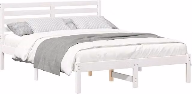 Berkfield Home Elegant Bed with Headboard in White Solid Pine Wood W/D/H: 120 x 200 cm