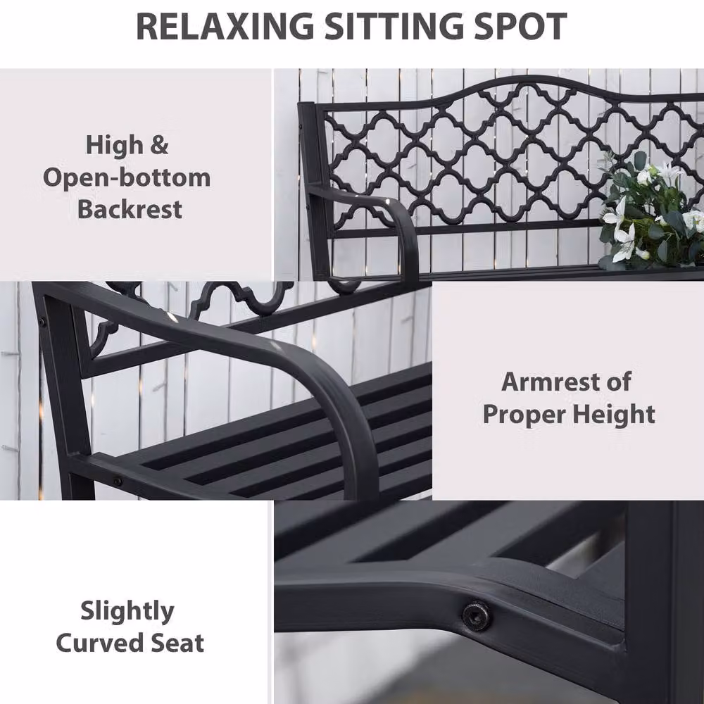 OUTSUNNY Cast Aluminium 2 Seater Garden Bench in Black Verdigris Antique Style – 4