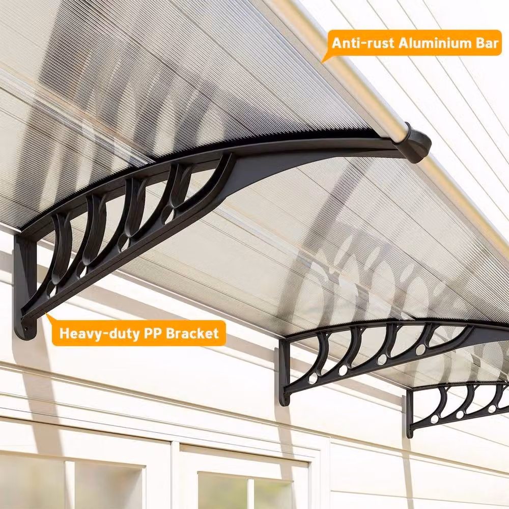 EONLION Transparent Polycarbonate and Aluminium Outdoor Door Canopy Awning Rain Shelter, Width: 100 cm – 2
