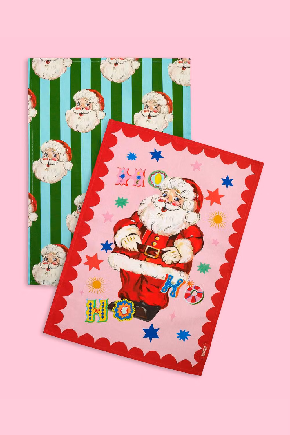 Eleanor Bowmer Jolly Santa Cotton Kitchen Tea Towel Pack of 2, Multicolour and Green, W: 50 cm, H: 70 cm – 3