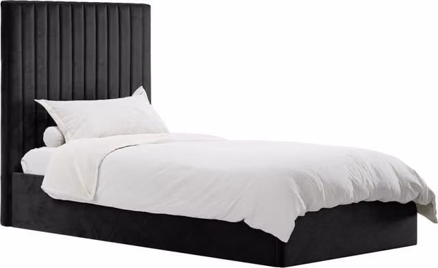 LPD Home Berlin Tall Headboard Ottoman Bed in Black Velvet, W/D/H: 90 x 200 cm