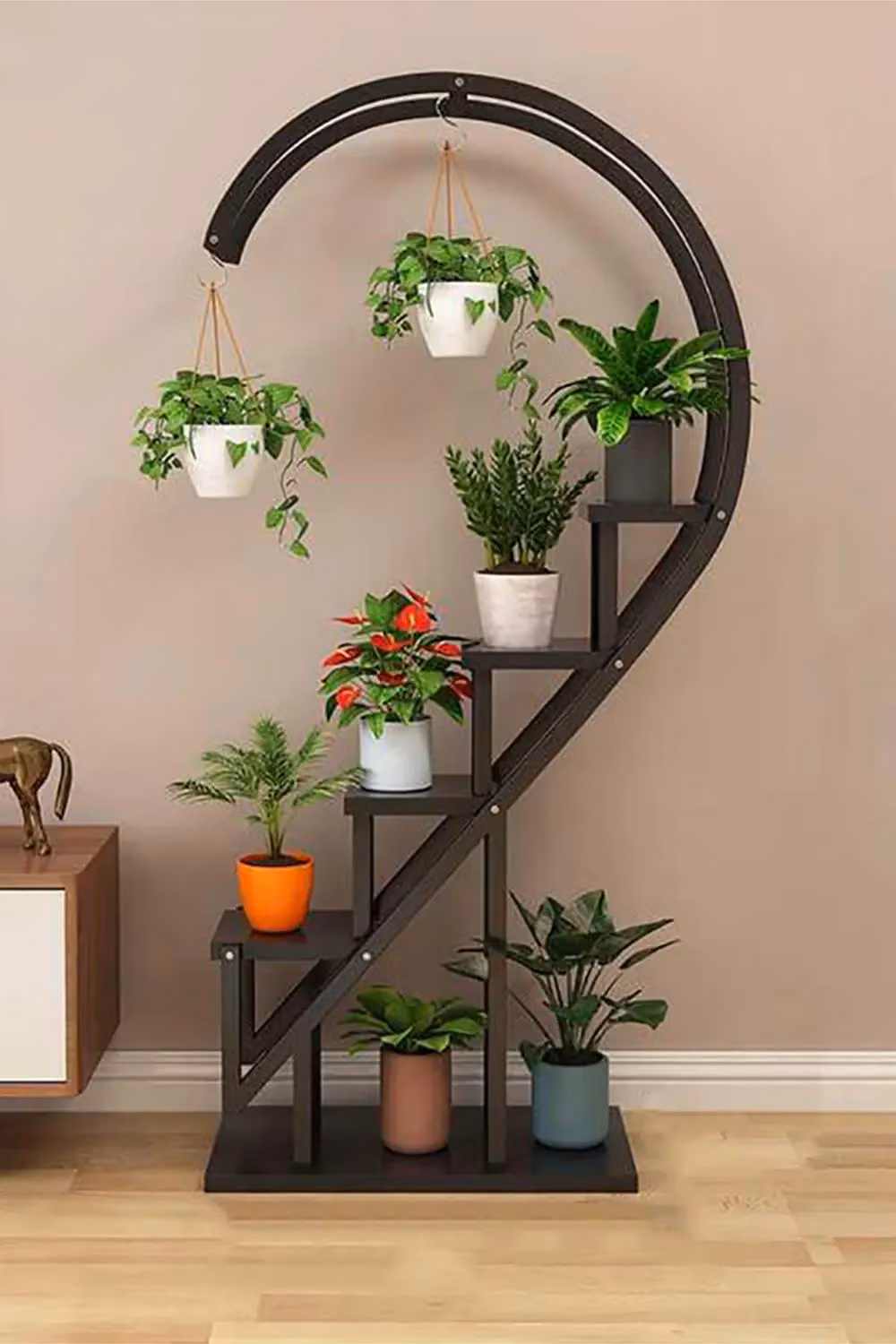 Living and Home 6-Tier Curved Metal Plant Stand and Bonsai Display Shelf in Matt Black – 2