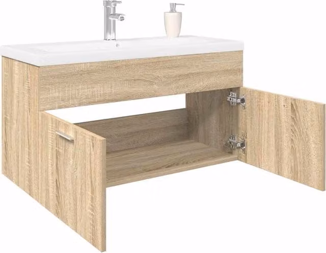 Berkfield Home Wall Mounted Bathroom Sink Cabinet with Built-in Basin in Sonoma Oak Brown
