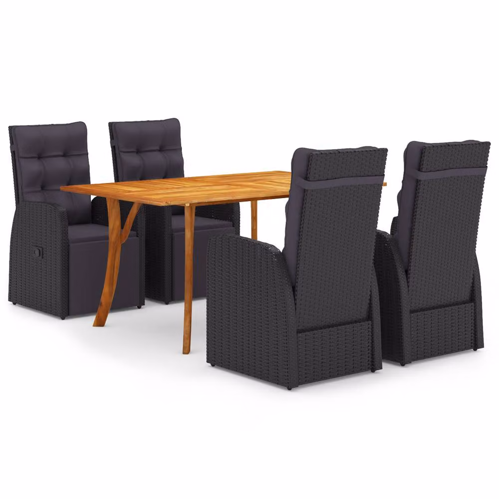 Berkfield Home 5 Piece Garden Dining Set with Cushions in Black Poly Rattan and Brown Acacia Wood – 2