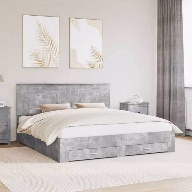 Berkfield Home Modern Bed Frame with Drawers in Grey Engineered Wood 200 x 200 cm – 1