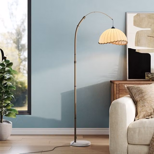 Lifeideas Irregular Umbrella-Shaped Modern Floor Lamp in White and Wood