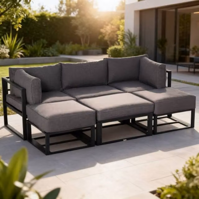 ERGOVEXA 6 Piece Grey Garden Daybed Outdoor Sectional Sofa Set with Powder Coated Aluminium Frame