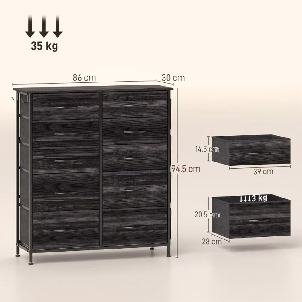 STILVORA Modern Black Chest of Drawers with Fabric Drawers – 3