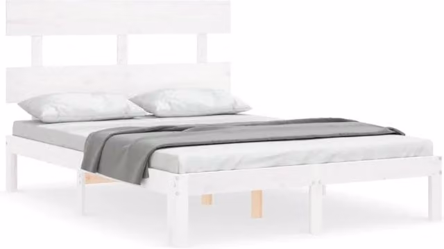Berkfield Home Solid Wood Small Double Bed Frame with Headboard in White