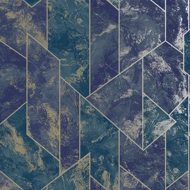 Zarci Blue Abstract Geometric Art Deco Vinyl Wallpaper