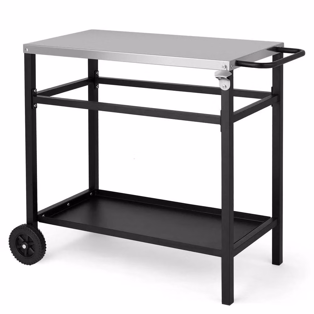 FLAVORA 2-Tier Wheeled Portable BBQ Prep Cart in Matt Black – 2