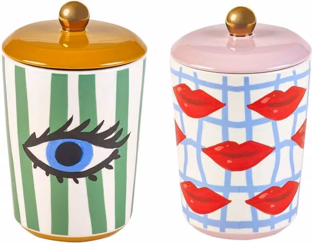 Eleanor Bowmer Set of 2 Multicolour Printed Stoneware Airtight Storage Jars