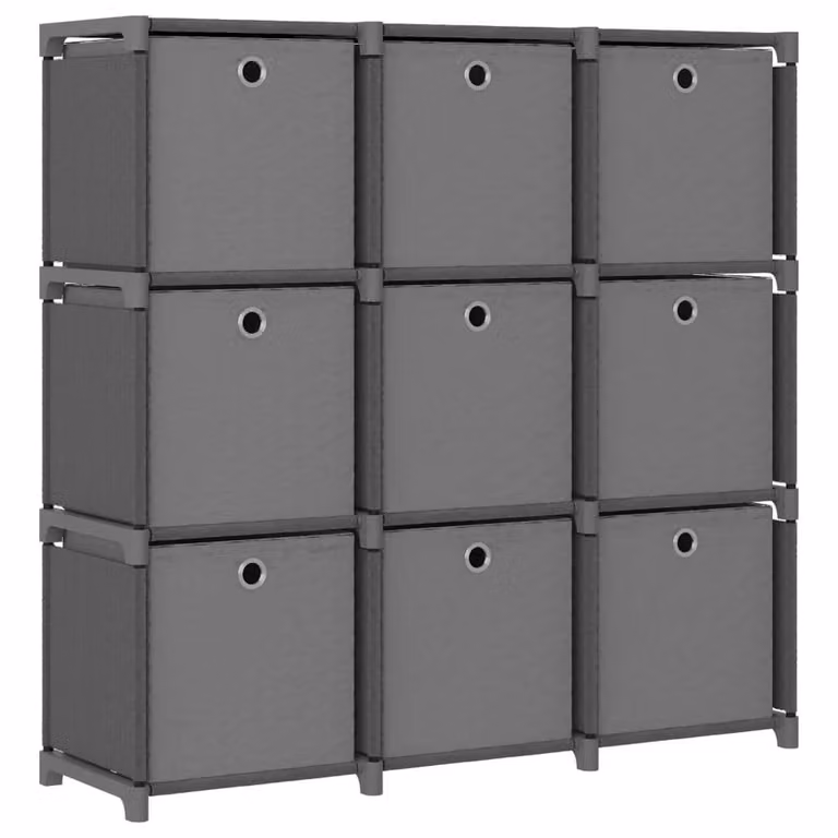 Berkfield Home Modern 9-Cube Display Shelf with Fabric Boxes in Grey, W/D/H: 103 x 30 x 107.5 cm