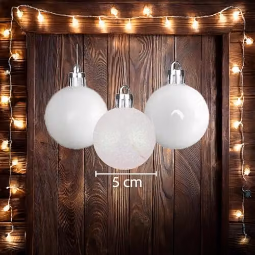 Shatchi Christmas Bauble Hanging Decorations, White and Silver, 9 Pack, Diameter: 5 cm – 3