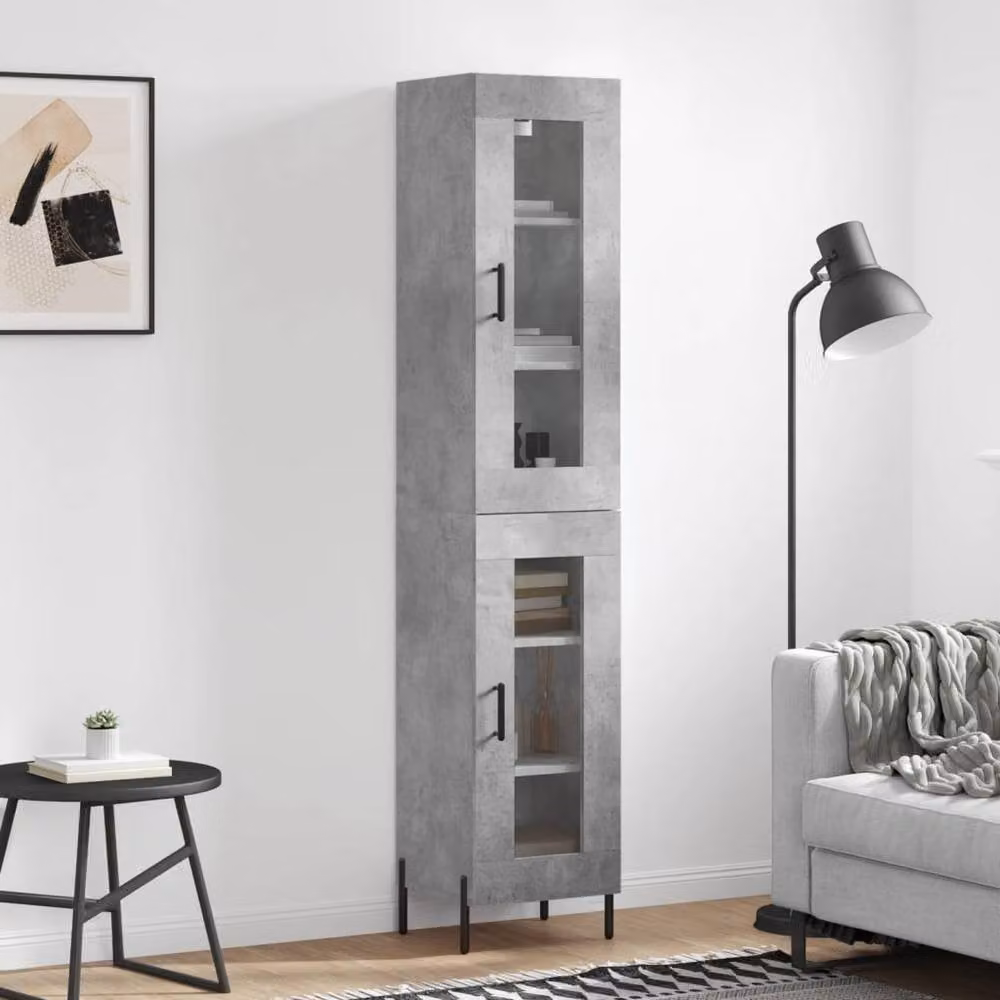 Berkfield Home Highboard in Concrete Grey with Glass Doors and Internal Shelves, W/D/H: 34.5 x 34 x 180 cm – 2