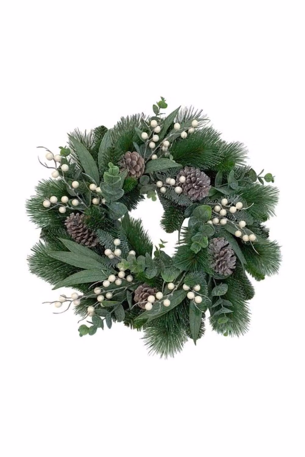 KDMD Mixed Pine Wreath with White Berries in Green and White, Diameter: 60 cm – 2