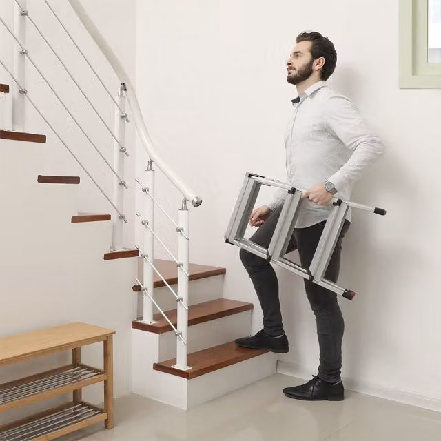 SONGMICS Multi-Purpose Foldable Aluminium Ladder with Rubber Feet, Silver