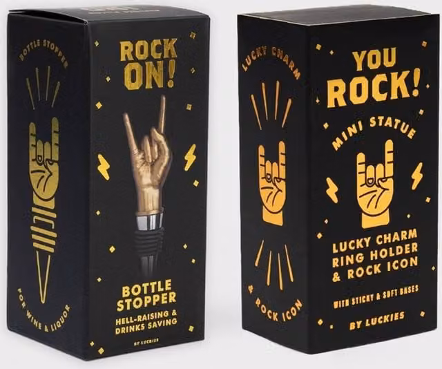 Suck UK Rock On Bottle Stopper and You Rock Desk Accessory Set in Gold
