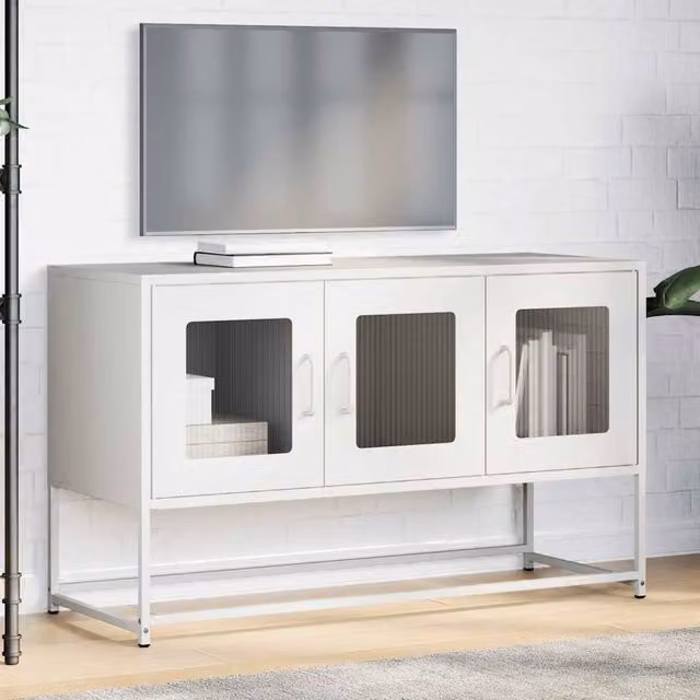 Berkfield Home White Industrial TV Cabinet in Matt Cold-rolled Steel, W: 100.5 cm, D: 39 cm, H: 60.5 cm