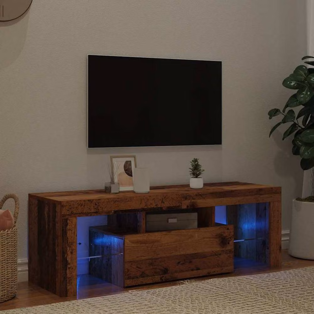 Berkfield Home Modern TV Cabinet with LED Lights in Old Wood Brown, W: 120 cm, D: 40 cm, H: 36.5 cm – 3