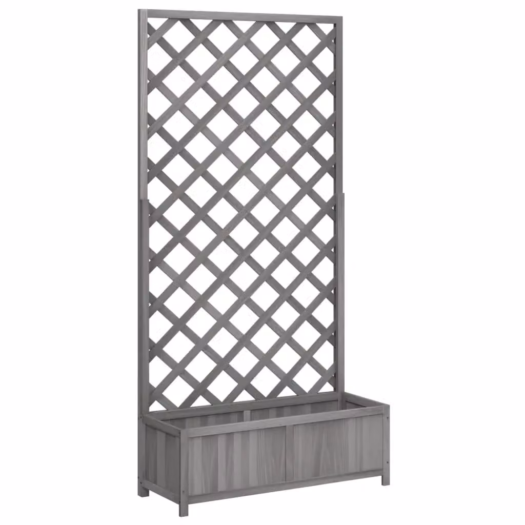 Berkfield Home Grey Solid Wood Planter with Trellis for Climbers – 2