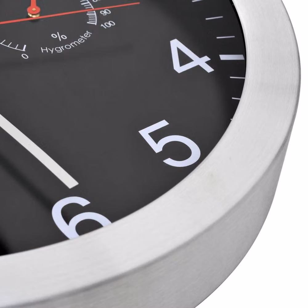 Berkfield Home Black Round Analog Wall Clock with Quartz Movement, Hygrometer and Thermometer – 4