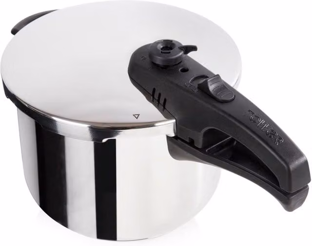 Tower Stainless Steel Pressure Cooker with Steamer Basket, Silver, 6L – 6