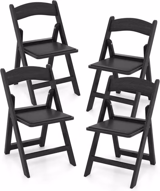 Gymax 4 Pack Black Resin Folding Patio Chairs with Padded Seats