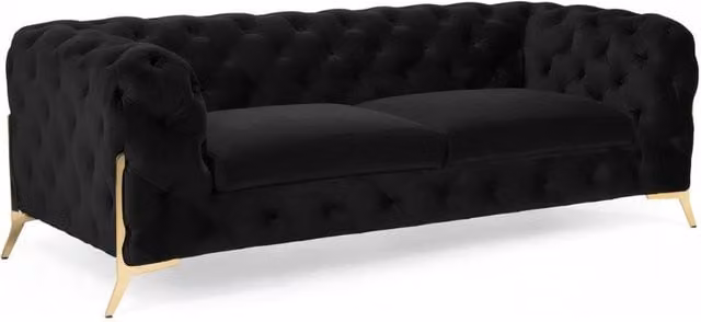 Stratus Interiors Modern Italian Chesterfield 3 Seater Sofa in Black Plush Velvet, W: 195 cm, D: 63.5 cm