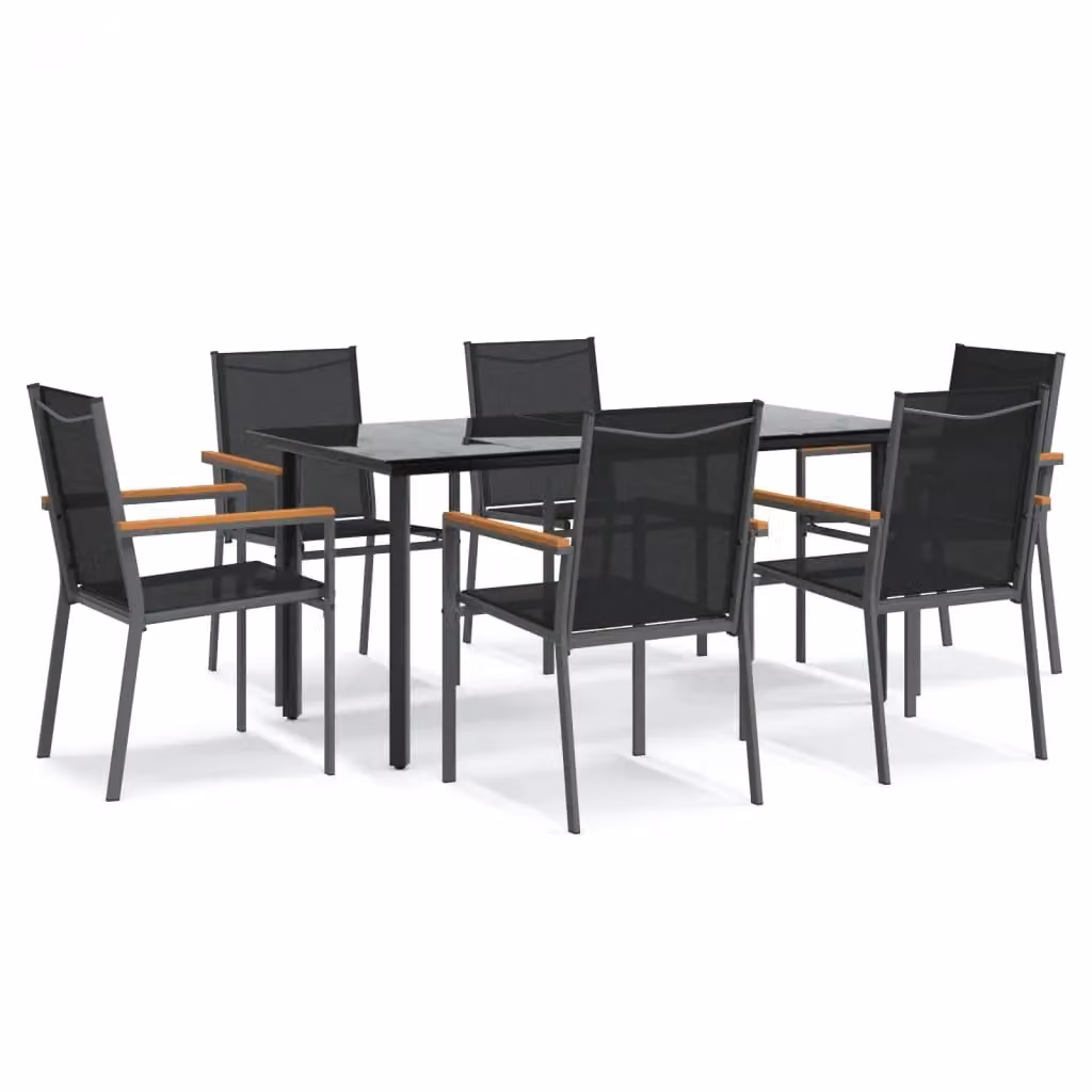 Berkfield Home 7 Piece Modern Garden Dining Set in Black Textilene and Steel – 2