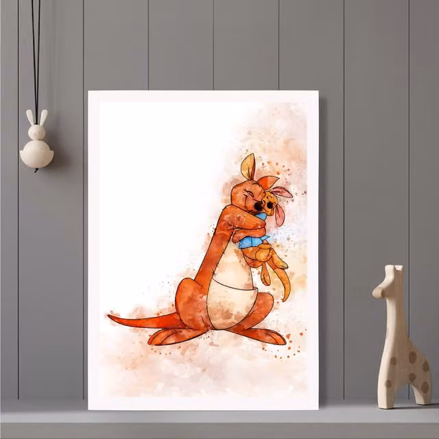 ARTZE Kanga and Roo Winnie the Pooh Watercolour Art Print with White Frame, Purple, A3 – 1