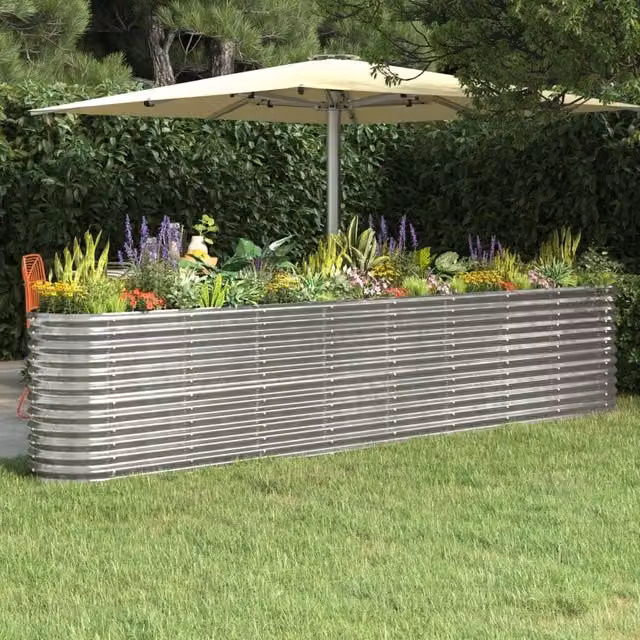 Berkfield Home Garden Powder-coated Steel Raised Bed in Silver, W/D/H: 332 x 40 x 68 cm – 1
